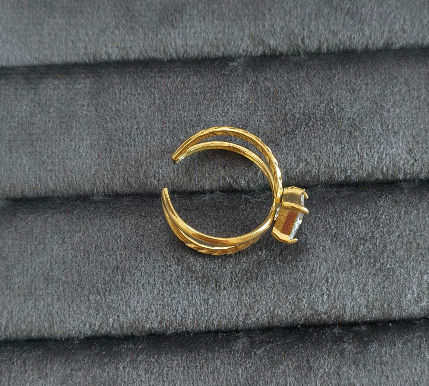 Antitarnish Square Solitaire Ring 18K Gold Plated Adjustable