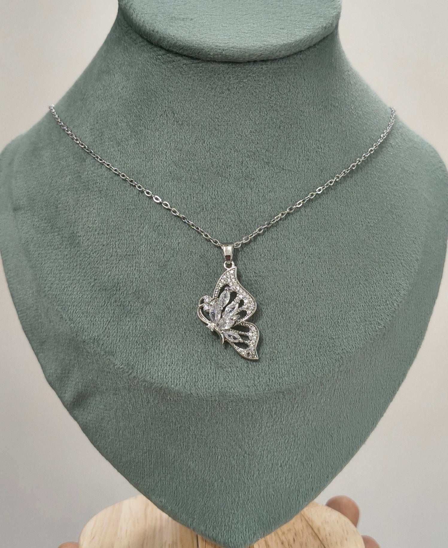 Antitarnish Stone Studded Butterfly Pendant Necklace