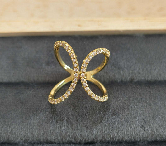 Antitarnish Stone Studded Infinity Ring 18K Gold Plated Adjustable