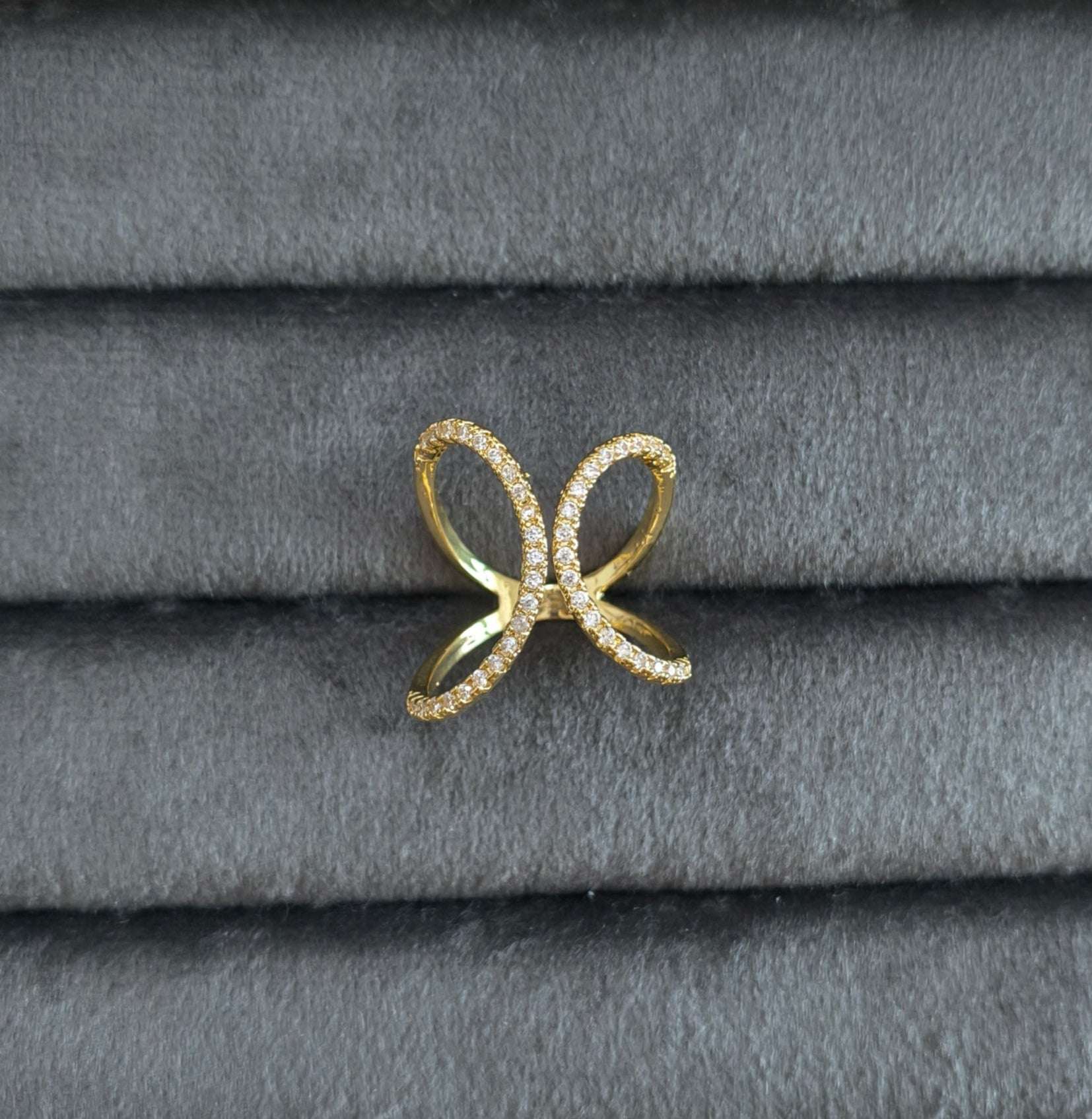 Antitarnish Stone Studded Infinity Ring 18K Gold Plated Adjustable