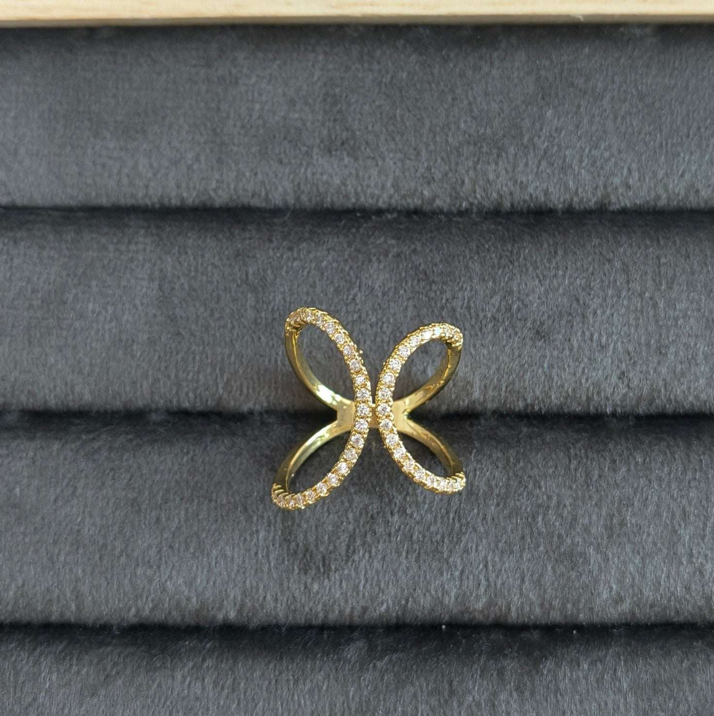 Antitarnish Stone Studded Infinity Ring 18K Gold Plated Adjustable