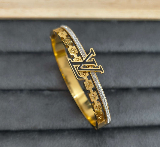 Antitarnish Stone Studded LV Babysize Bracelet 18K Gold Plated