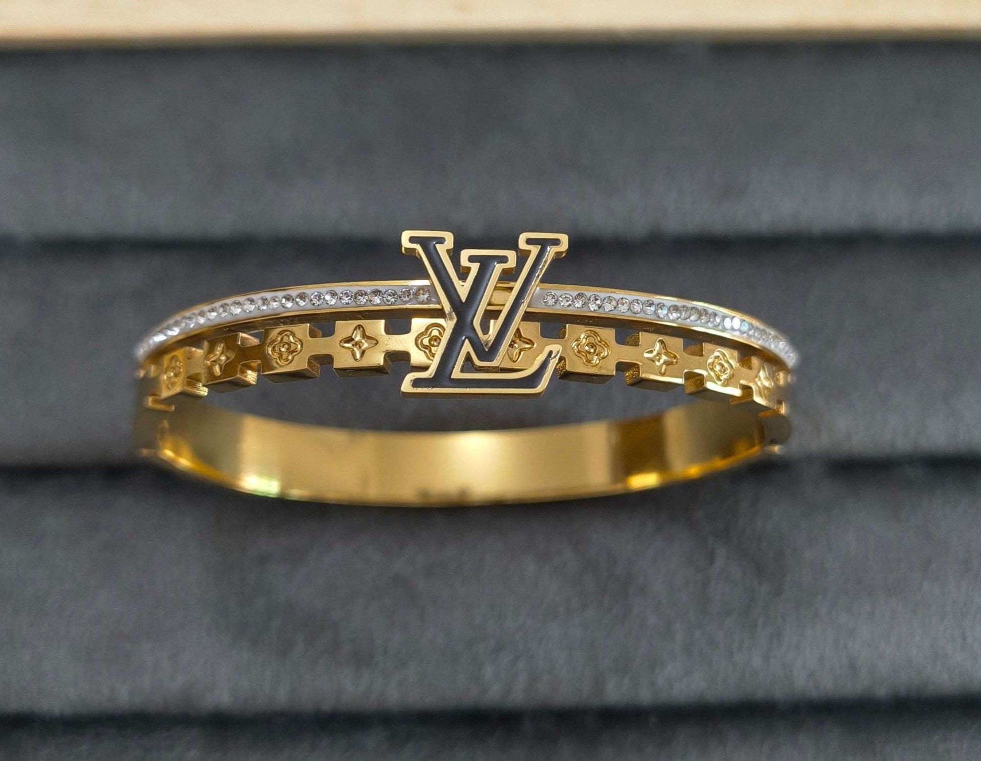 Antitarnish Stone Studded LV Babysize Bracelet 18K Gold Plated