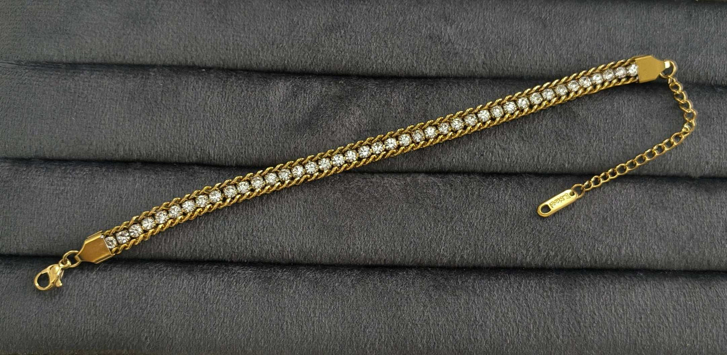 Antitarnish Stylish Zircon Chain Bracelet 18K Gold Plated