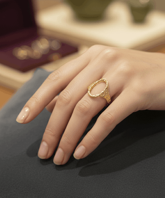 Antitarnish Textured Hollow Ring 18K Gold Plated