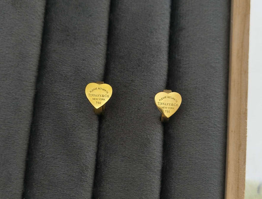 Antitarnish Tiny Engraved Heart Earrings 18K Gold Plated