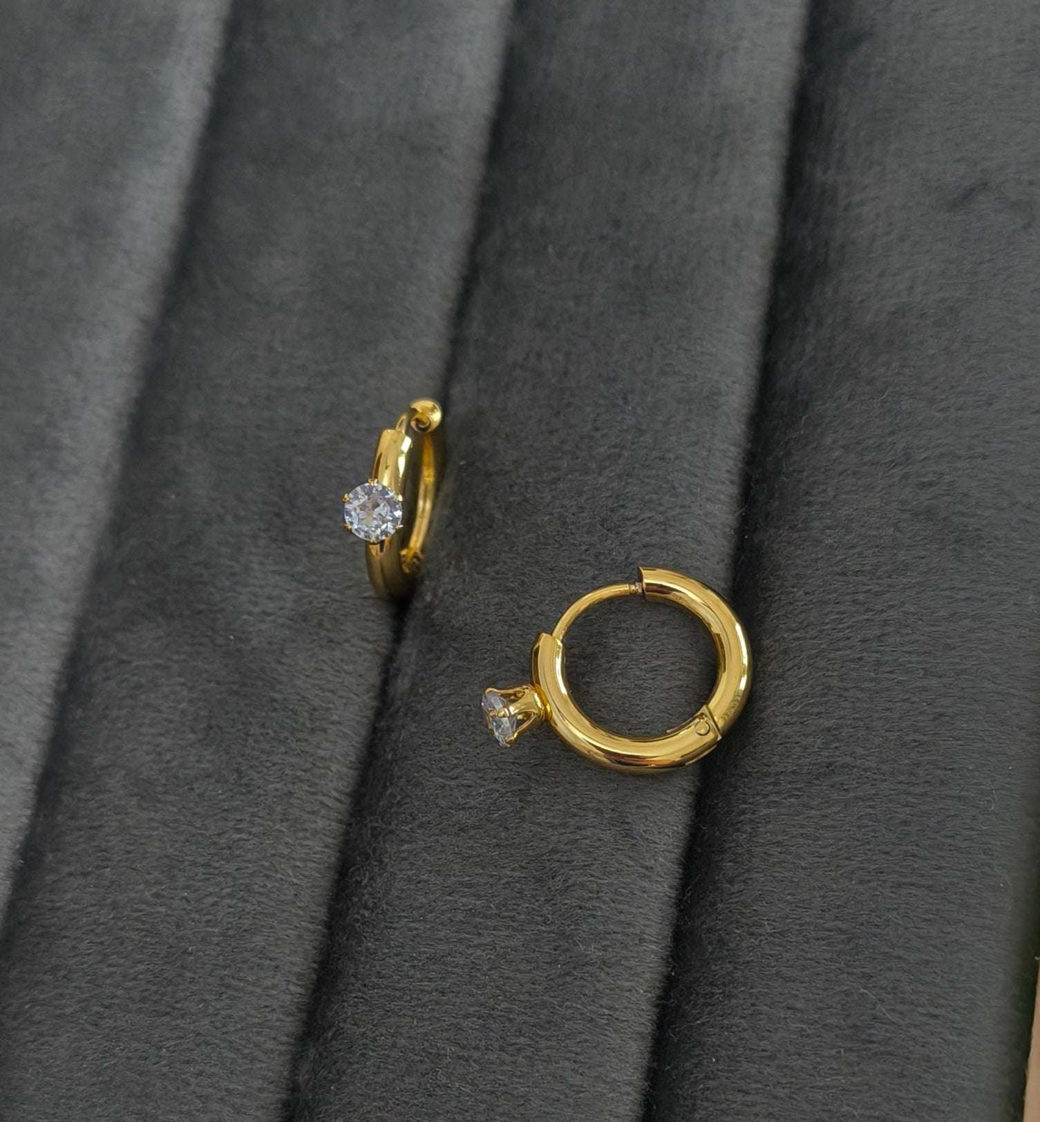 Antitarnish Tiny Solitaire Hoop Earrings 18K Gold Plated