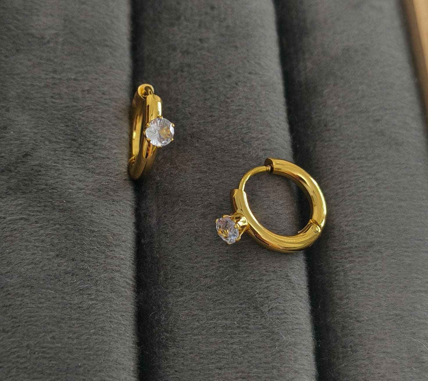 Antitarnish Tiny Solitaire Hoop Earrings 18K Gold Plated