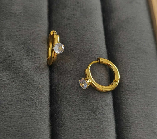 Antitarnish Tiny Solitaire Hoop Earrings 18K Gold Plated