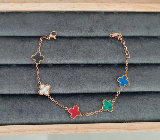 Antitarnish Trendy Multicolored Clover Chain Bracelet