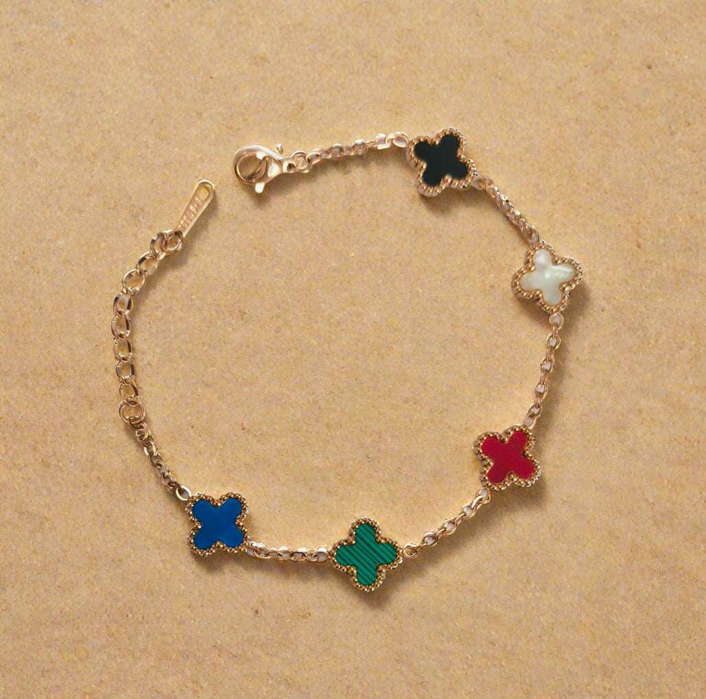 Antitarnish Trendy Multicolored Clover Chain Bracelet