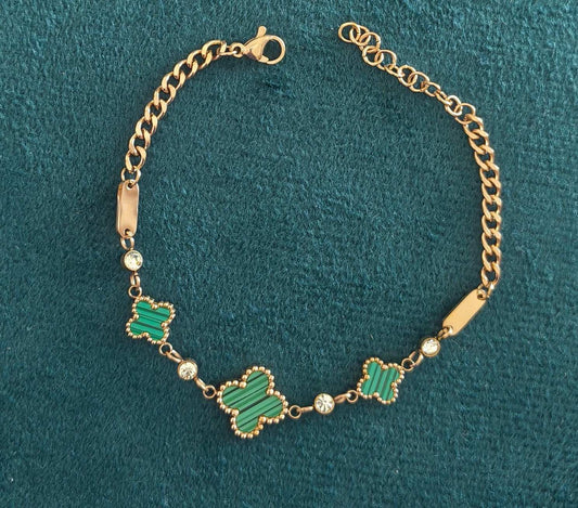 Antitarnish Trendy Rosegold Green Clover Chain Bracelet 