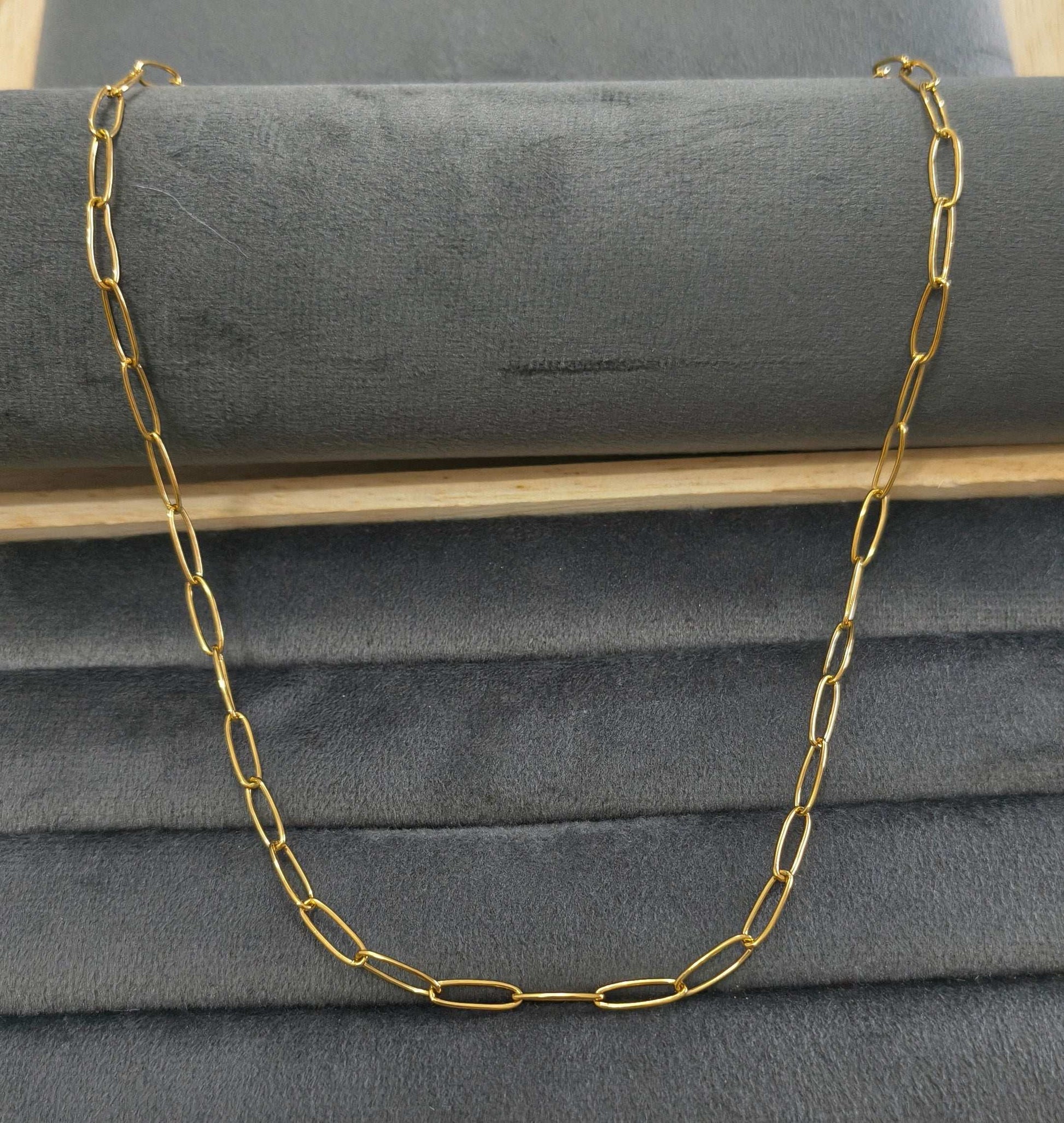 Antitarnish Unisex 4mm Paperclip Chain 18K Gold Plated