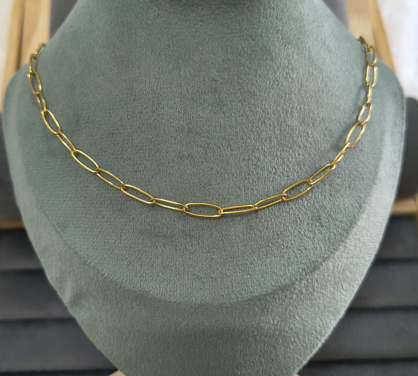 Antitarnish Unisex 4mm Paperclip Chain 18K Gold Plated