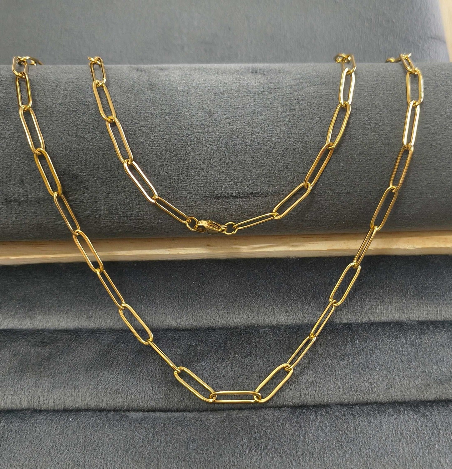 Antitarnish Unisex 5mm Paperclip Chain 18K Gold Plated