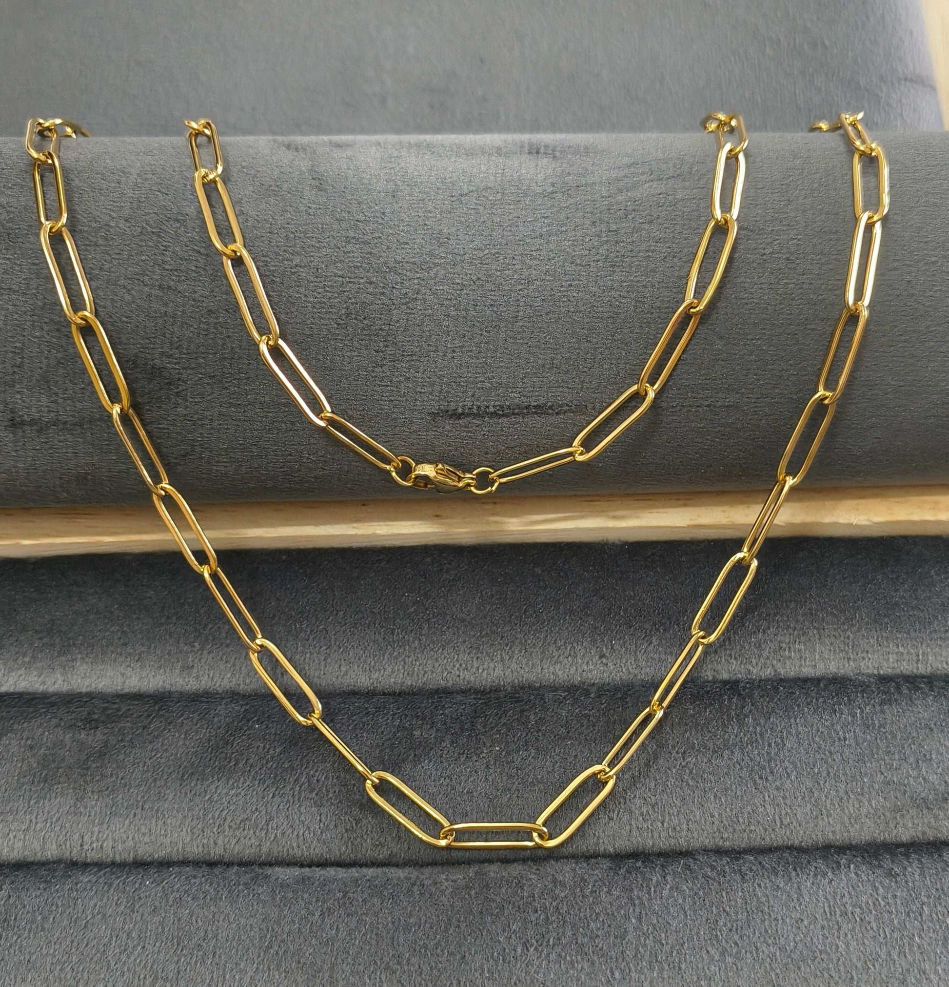 Antitarnish Unisex 5mm Paperclip Chain 18K Gold Plated