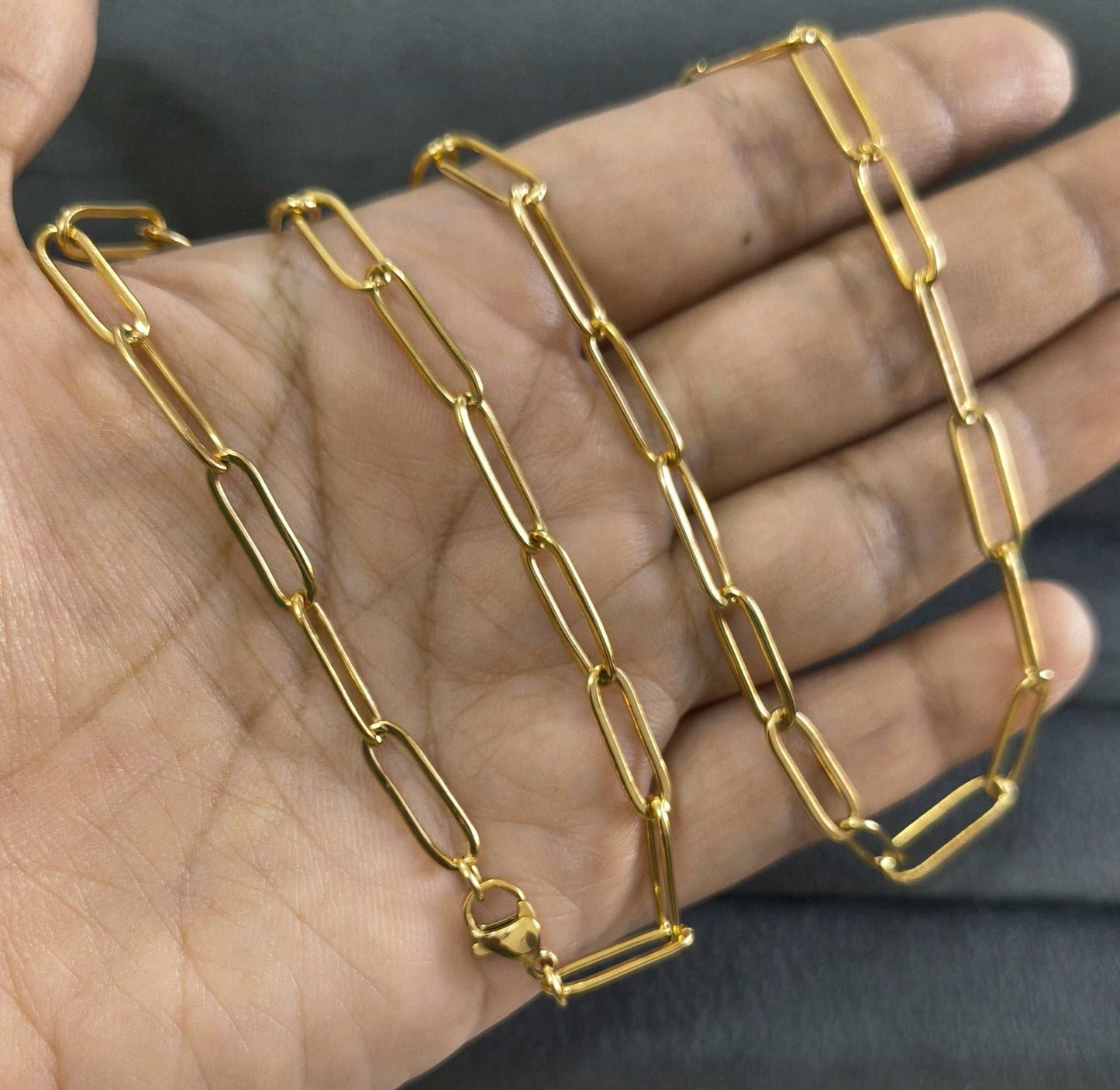 Antitarnish Unisex 5mm Paperclip Chain 18K Gold Plated