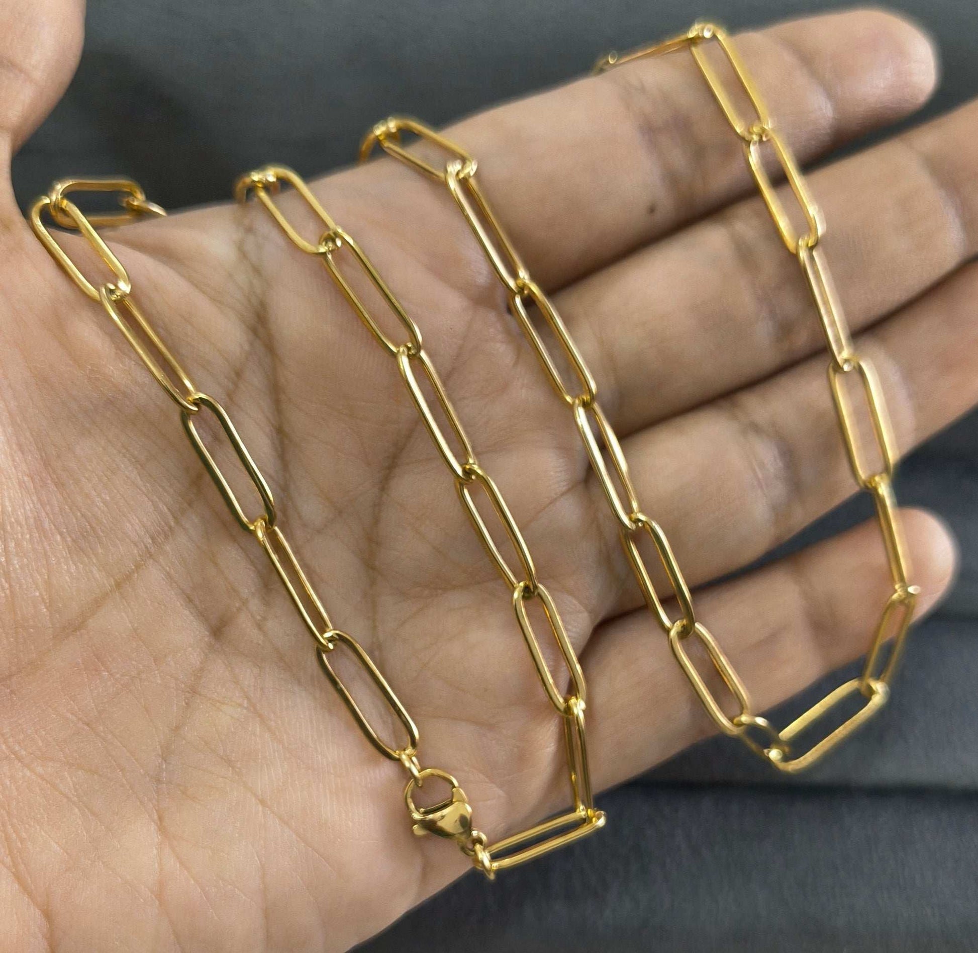 Antitarnish Unisex 5mm Paperclip Chain 18K Gold Plated