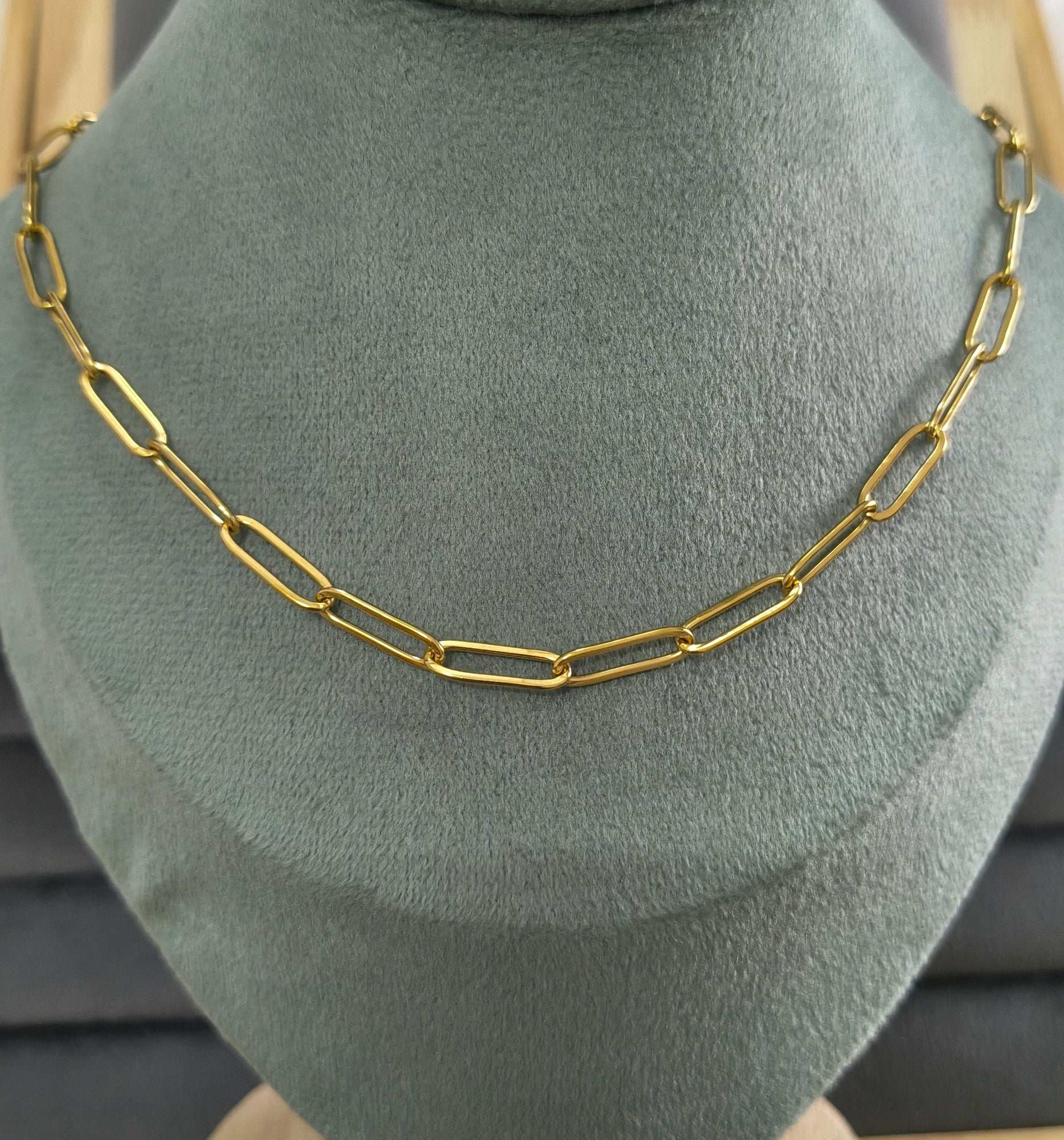 Antitarnish Unisex 5mm Paperclip Chain 18K Gold Plated