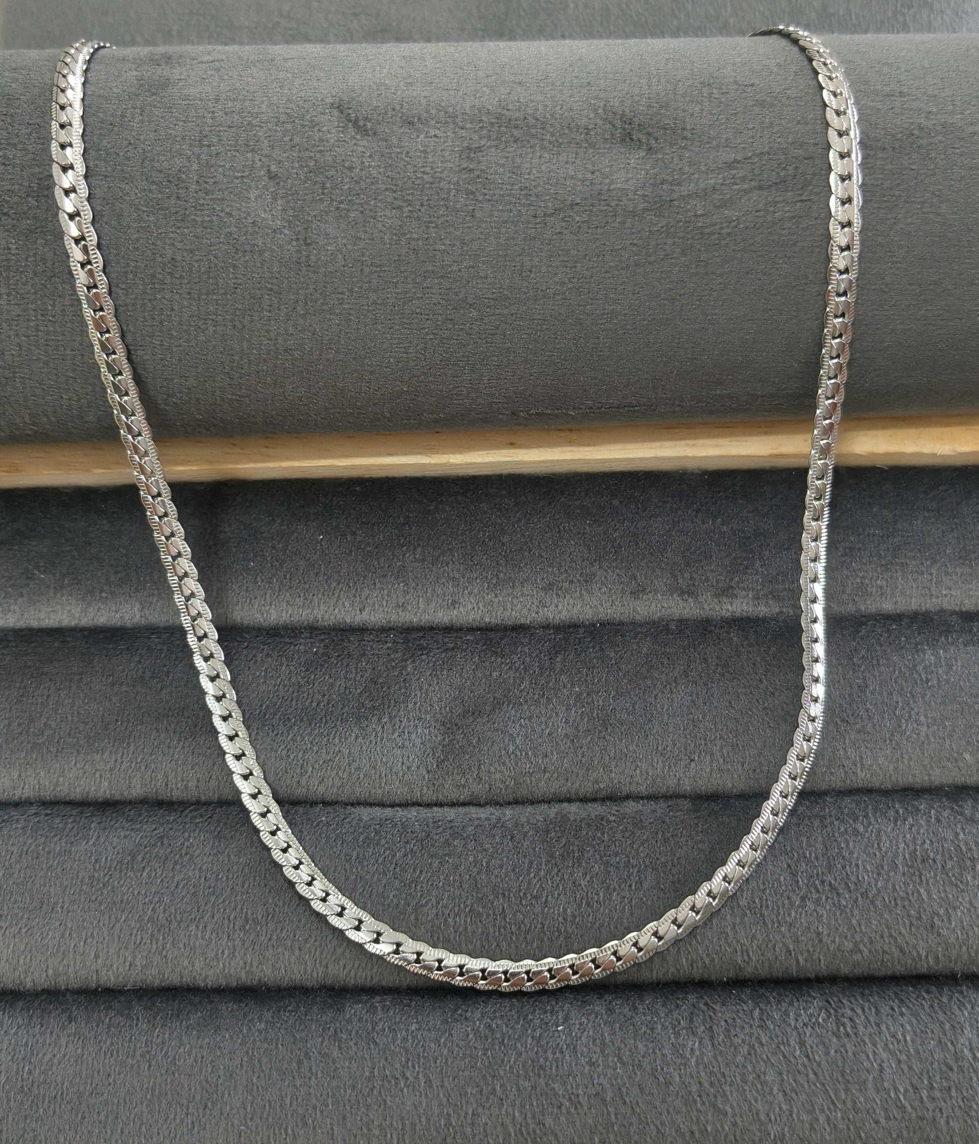Antitarnish Unisex Cuban Link Chain Silver Plated