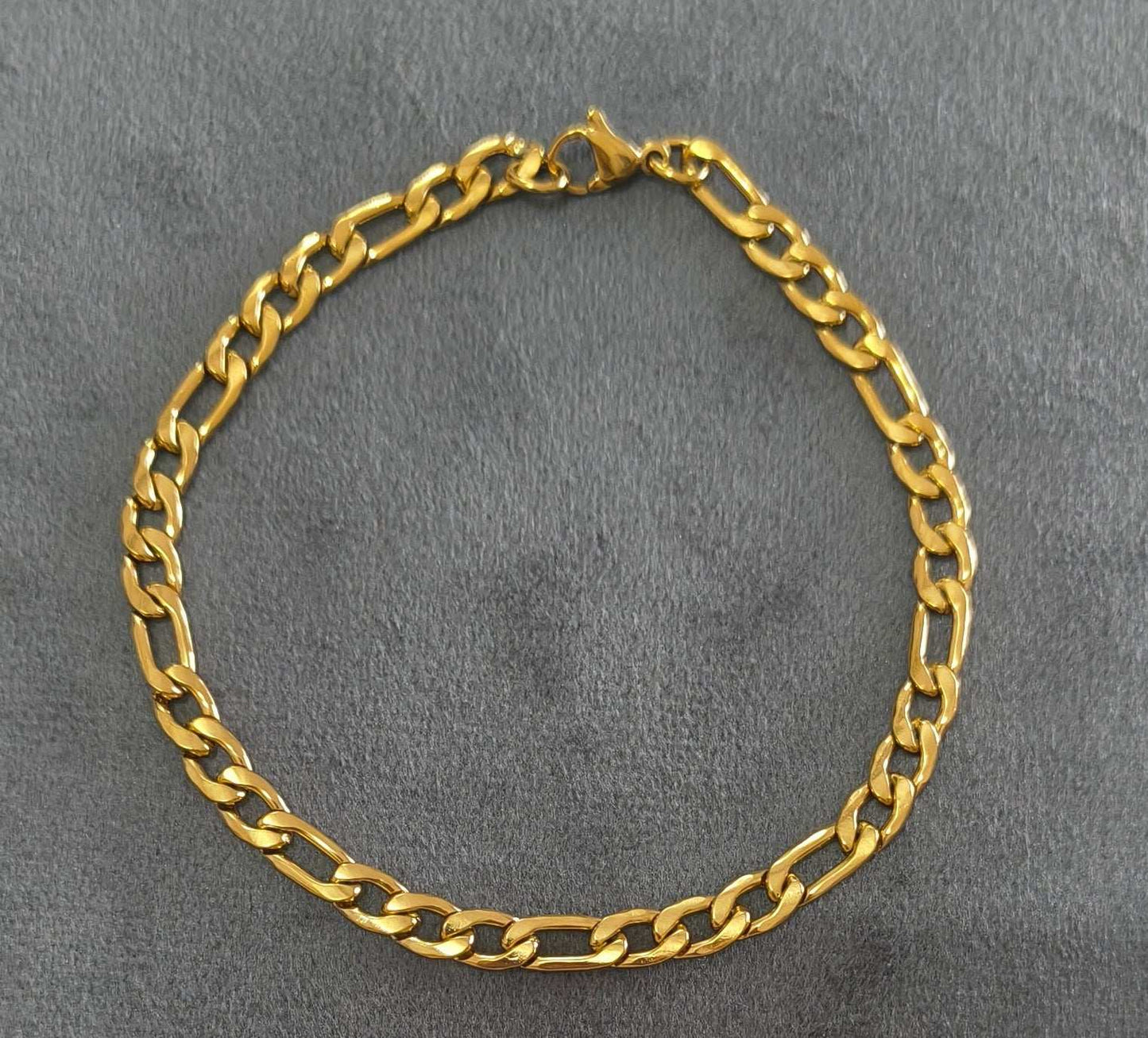 Antitarnish Unisex Figaro Chain Bracelet 18K Gold Plated
