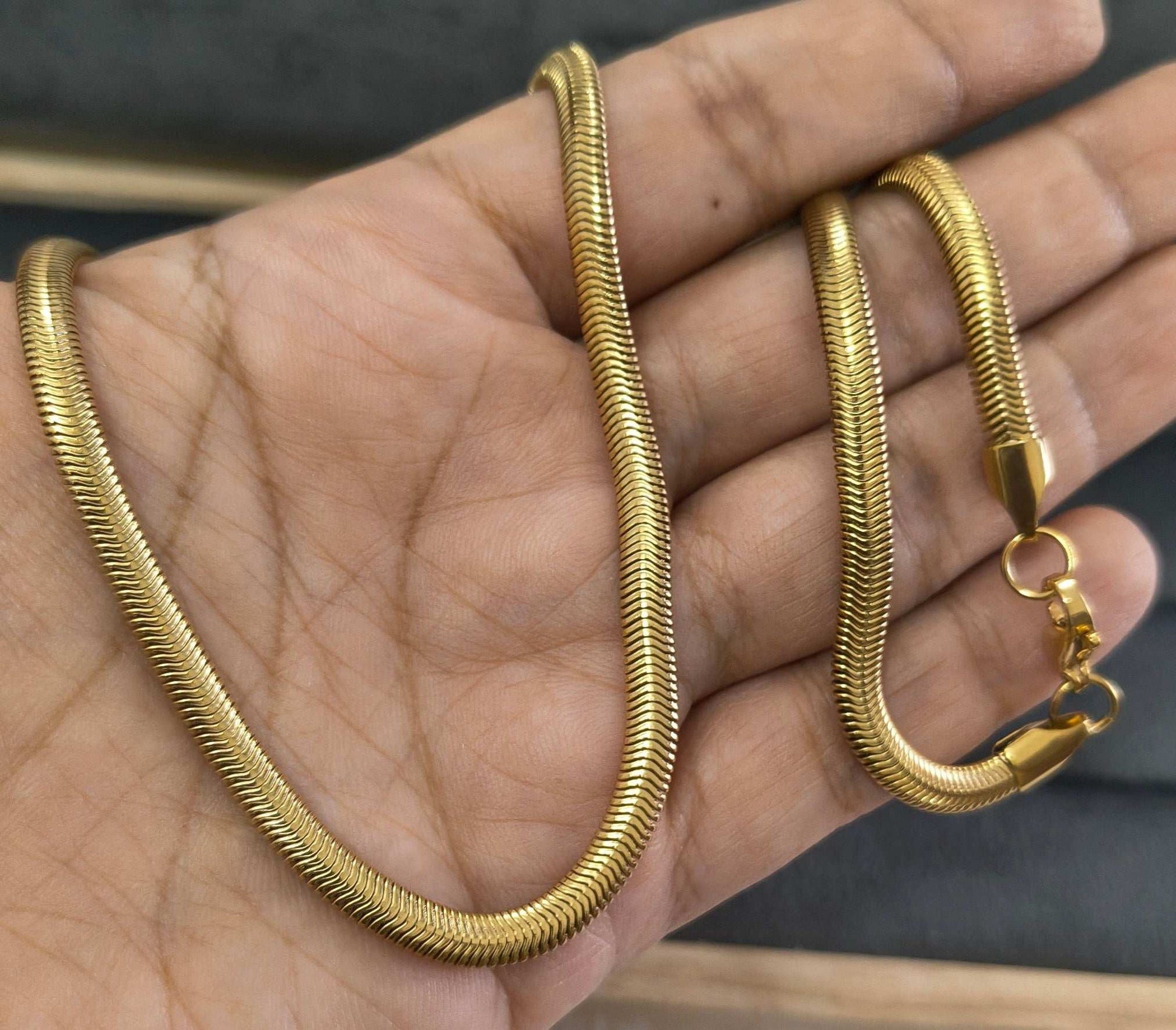 Antitarnish Unisex Filled Snake Chain 18K Gold Plated