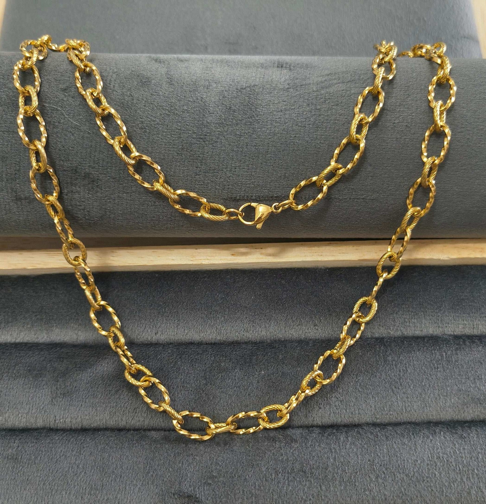 Antitarnish Unisex Heavy Twisted Rolo Chain 18K Gold Plated