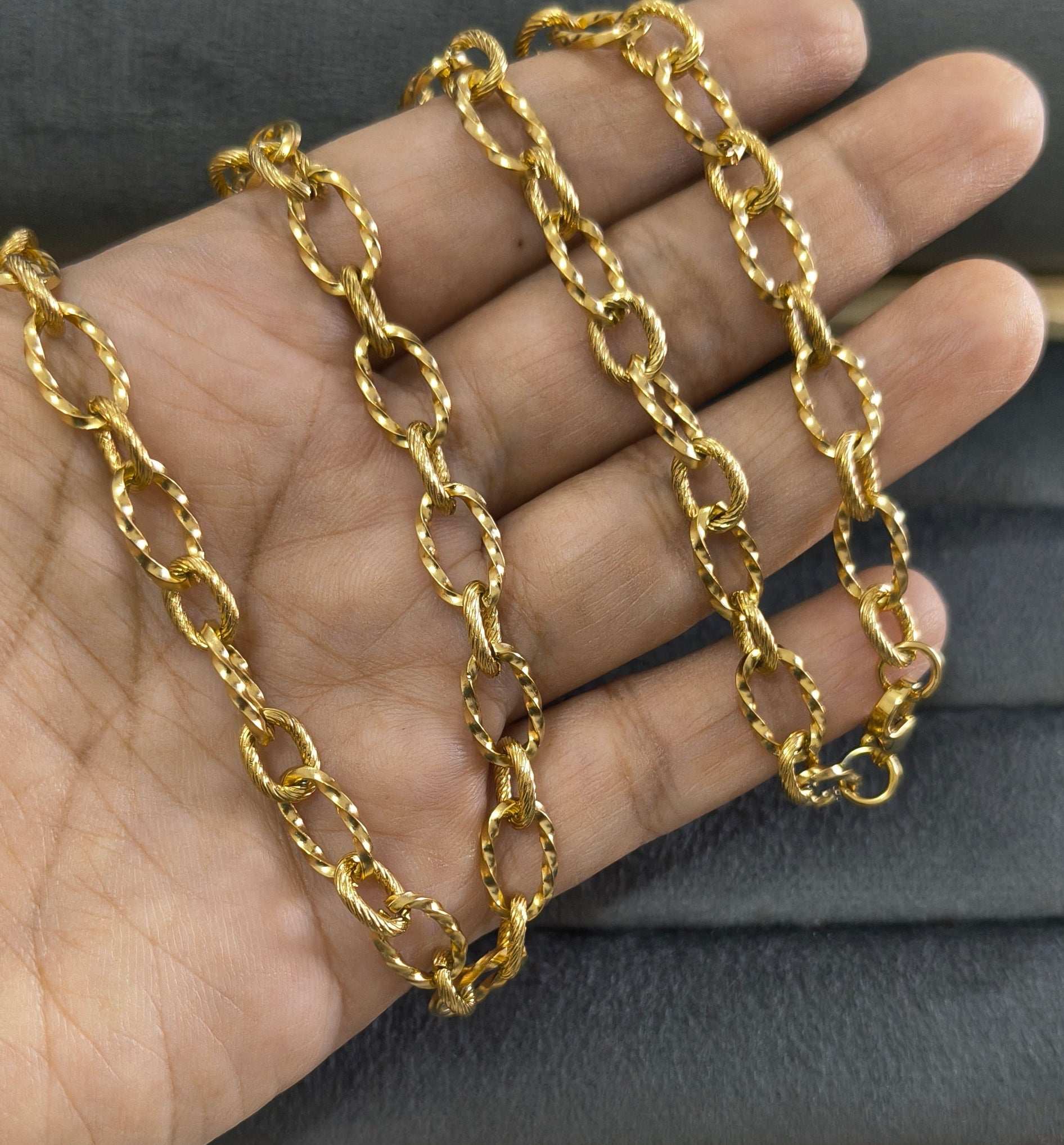 Antitarnish Unisex Heavy Twisted Rolo Chain 18K Gold Plated