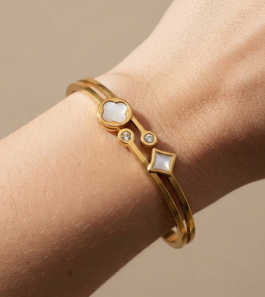 Antitarnish Acrylic Clover & Square Bracelet 18K Gold Plated