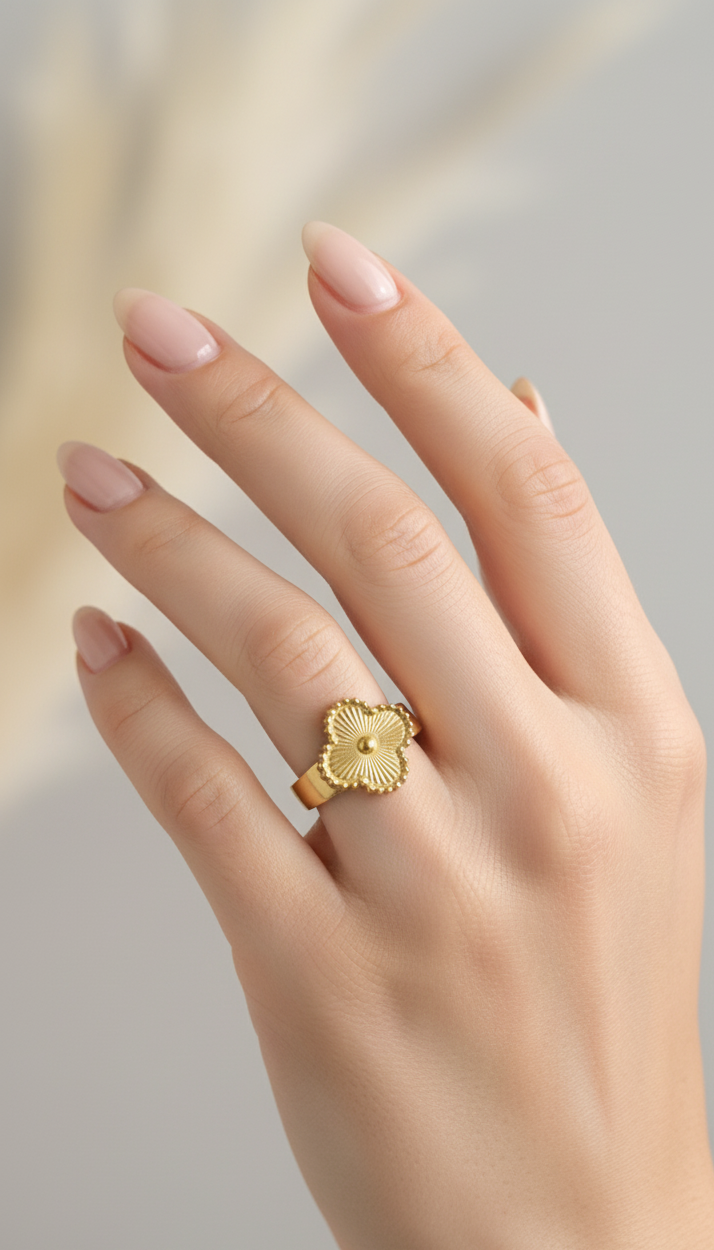 Antitarnish Adjustable Golden Clover Ring 18K Gold Plated