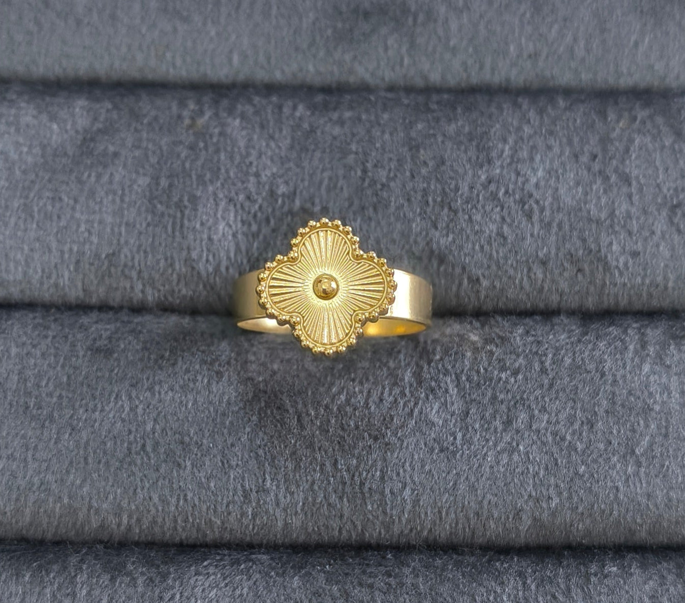 Antitarnish Adjustable Golden Clover Ring 18K Gold Plated