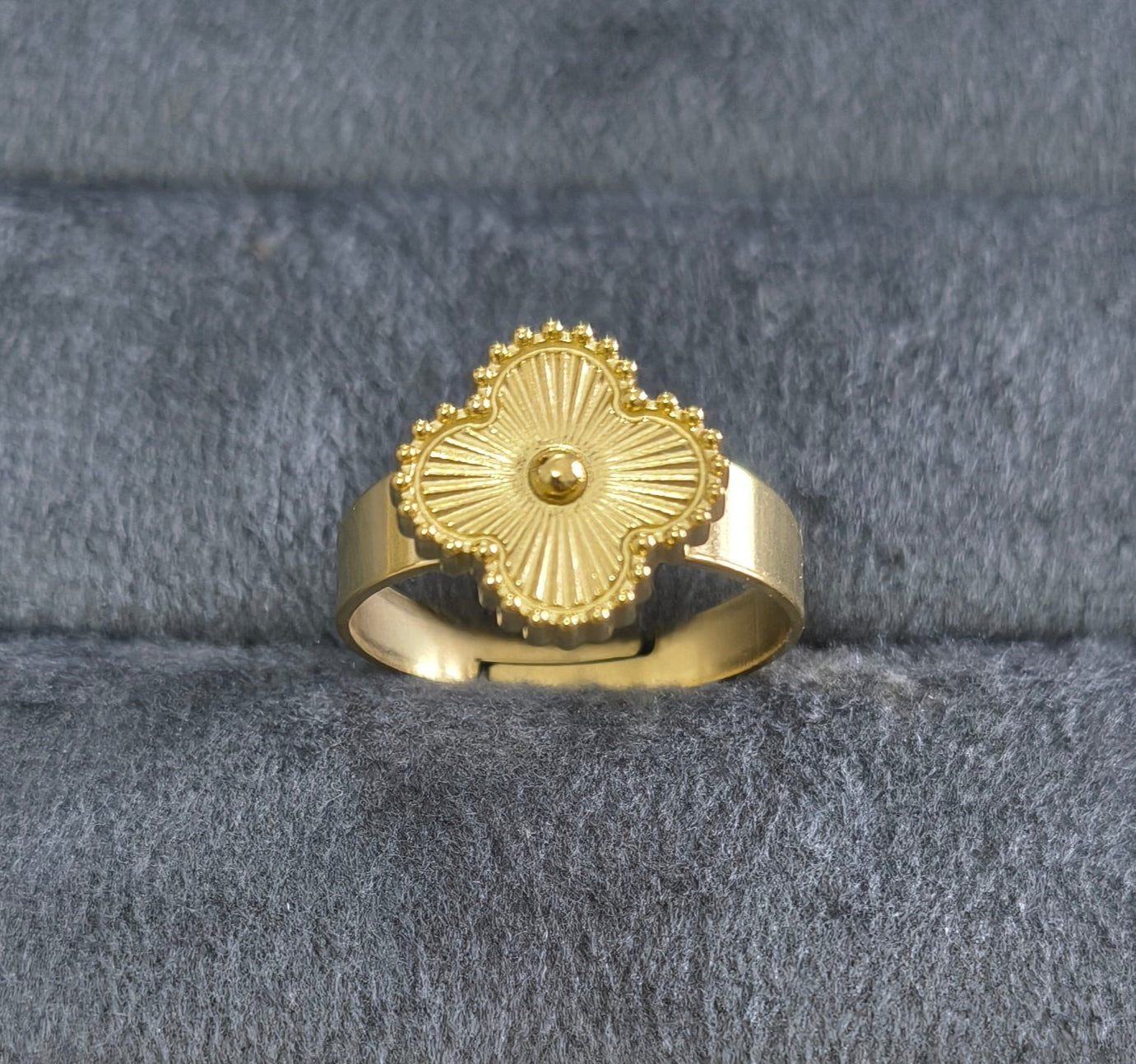 Antitarnish Adjustable Golden Clover Ring 18K Gold Plated