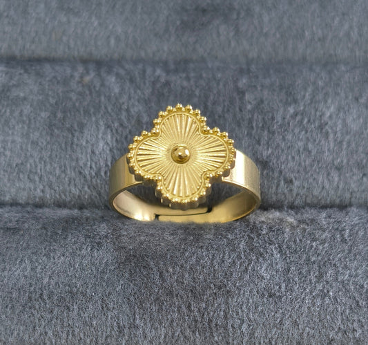 Antitarnish Adjustable Golden Clover Ring 18K Gold Plated