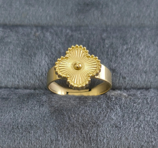 Antitarnish Adjustable Golden Clover Ring 18K Gold Plated