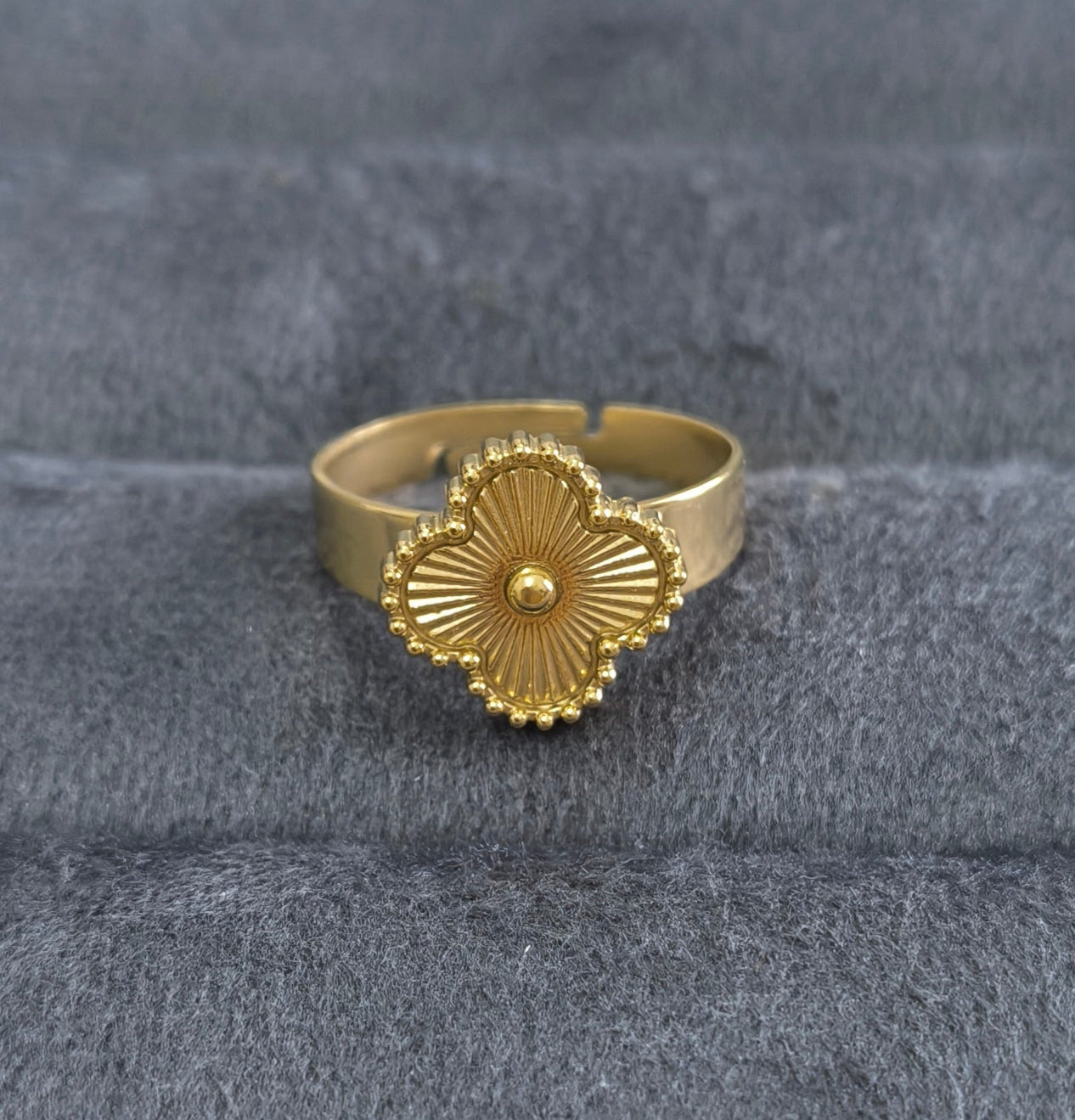 Antitarnish Adjustable Golden Clover Ring 18K Gold Plated