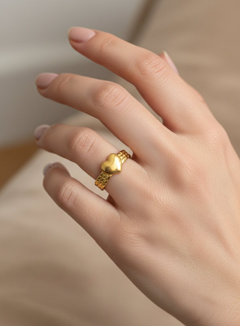 Antitarnish Adjustable Golden Heart Ring 18K Gold Plated