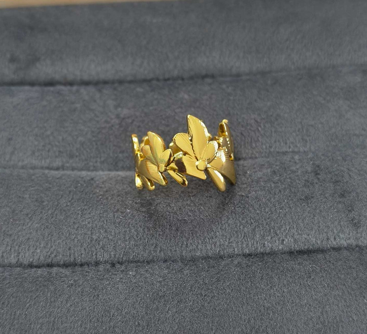 Antitarnish Adjustable Link Leaf Ring 18K Gold Plated