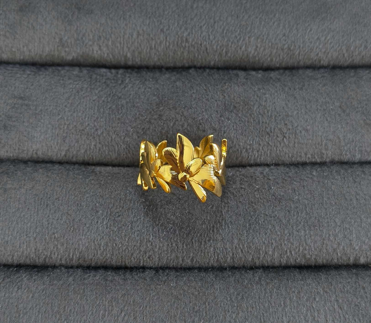 Antitarnish Adjustable Link Leaf Ring 18K Gold Plated