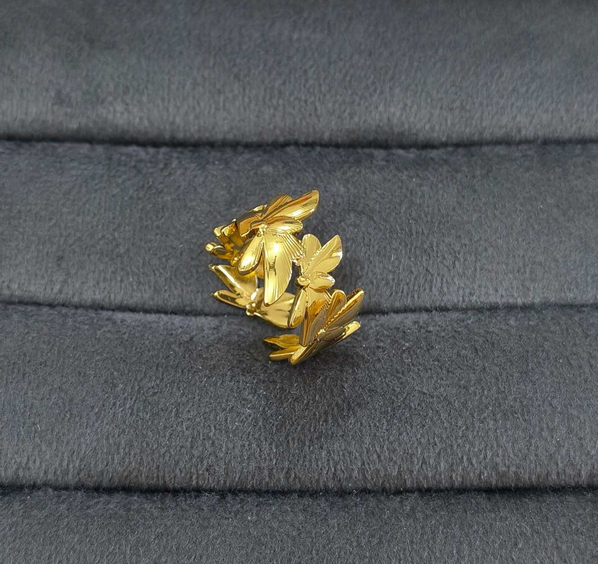 Antitarnish Adjustable Link Leaf Ring 18K Gold Plated