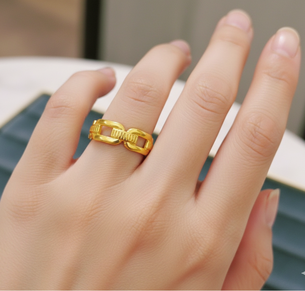 Antitarnish Adjustable Link Style Ring 18K Gold Plated 