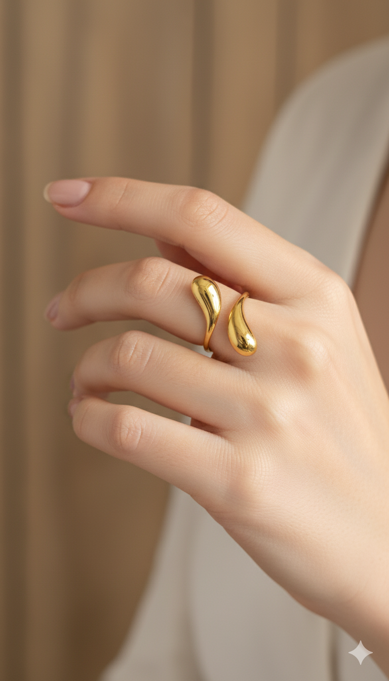 Antitarnish Adjustable Waterdrops Ring 18K Gold Plated