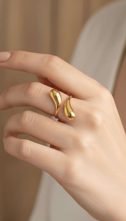 Antitarnish Adjustable Waterdrops Ring 18K Gold Plated