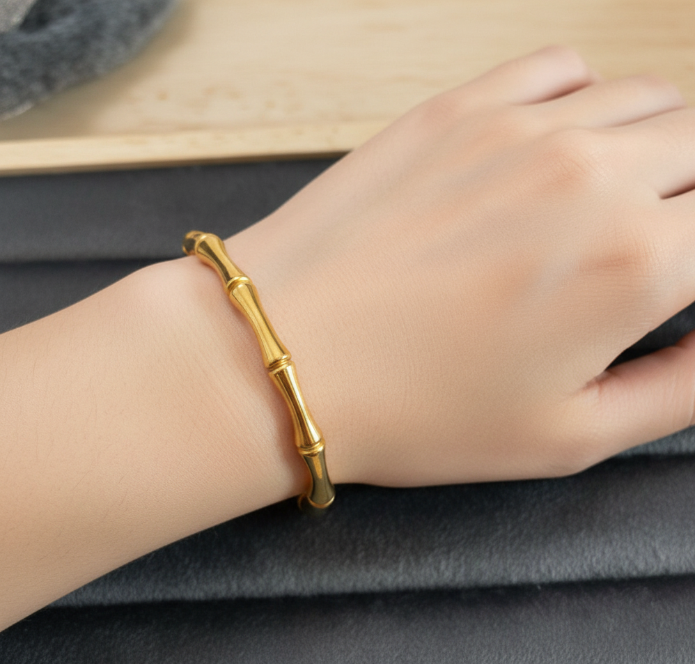 Antitarnish Bamboo Style Bracelet 18K Gold Plated