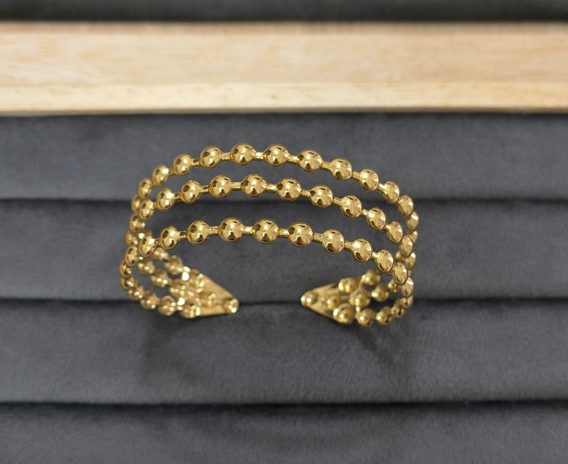 Antitarnish Beaded Open Cuff Bracelet 18K Gold Plated
