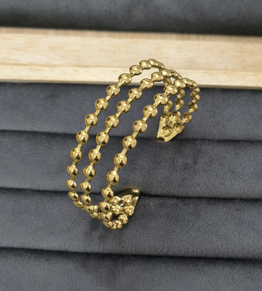 Antitarnish Beaded Open Cuff Bracelet 18K Gold Plated