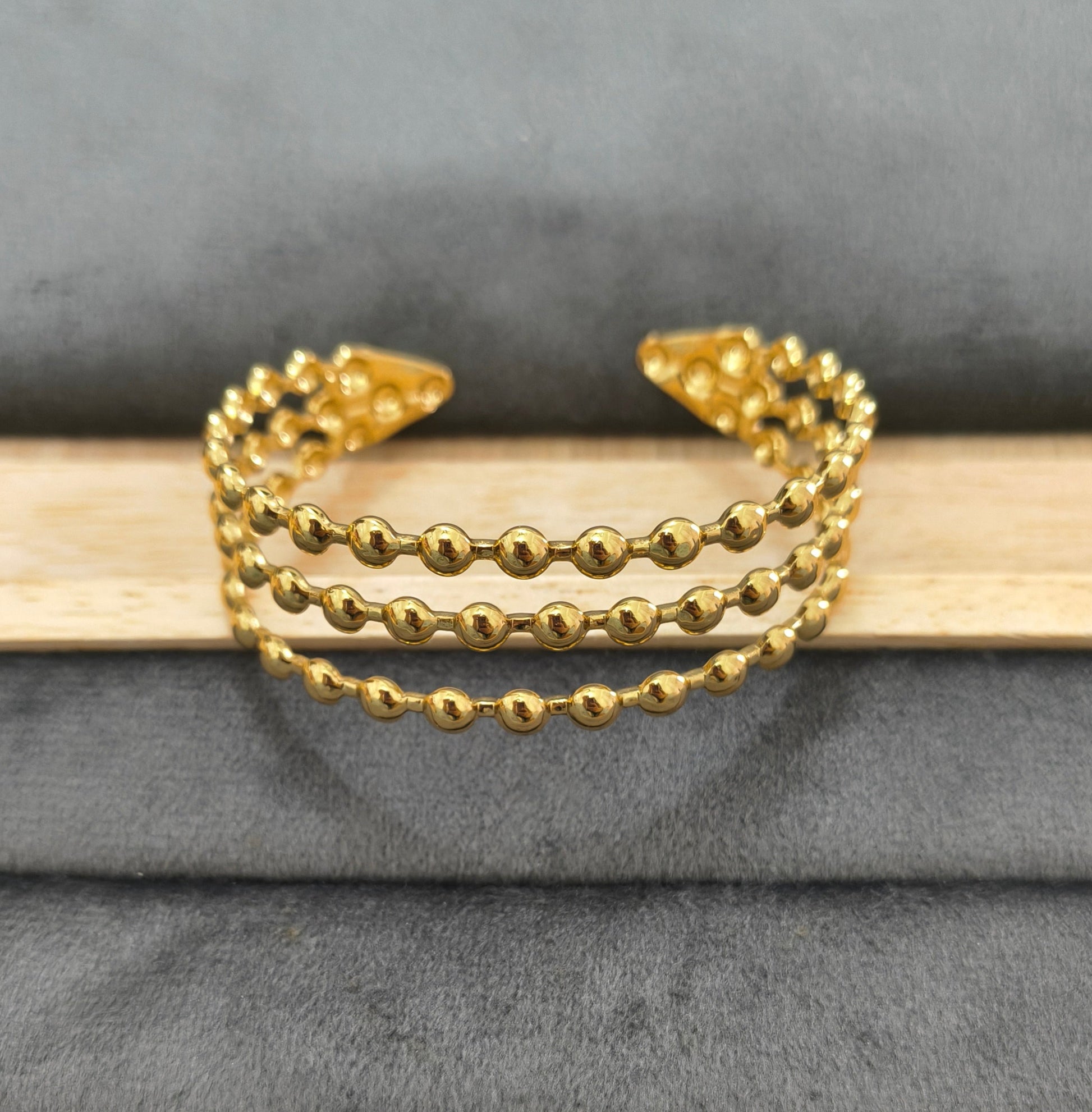 Antitarnish Beaded Open Cuff Bracelet 18K Gold Plated