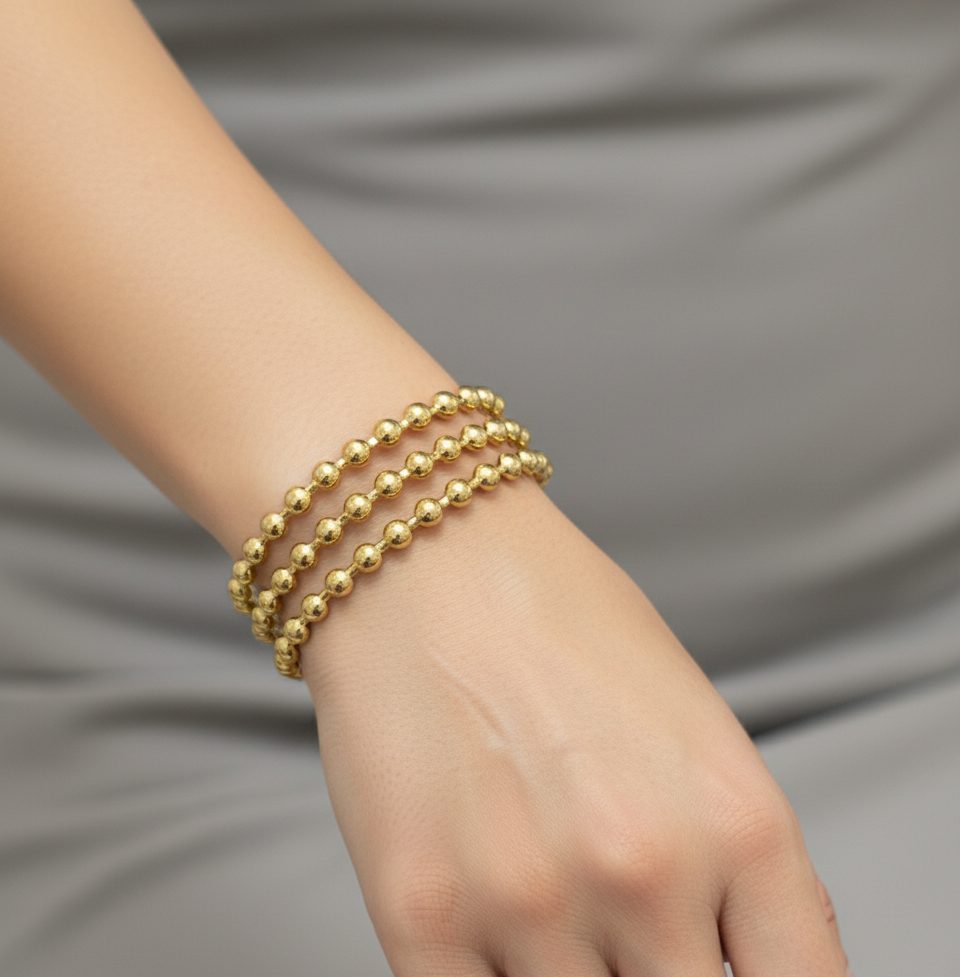 Antitarnish Beaded Open Cuff Bracelet 18K Gold Plated