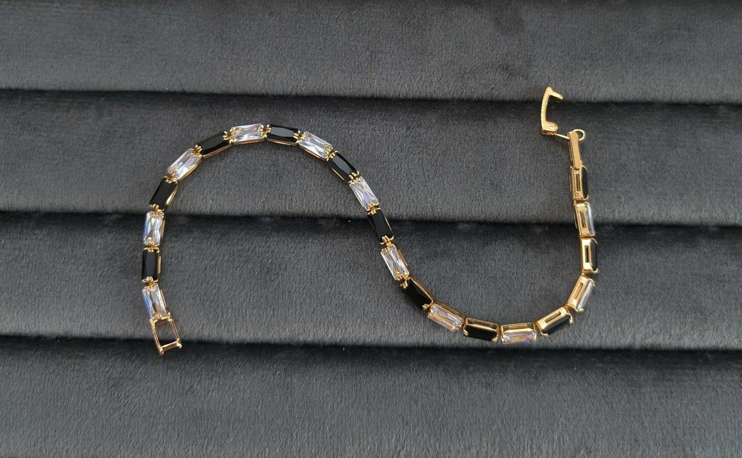 Sparkling Black White Zircon Studded Bracelet