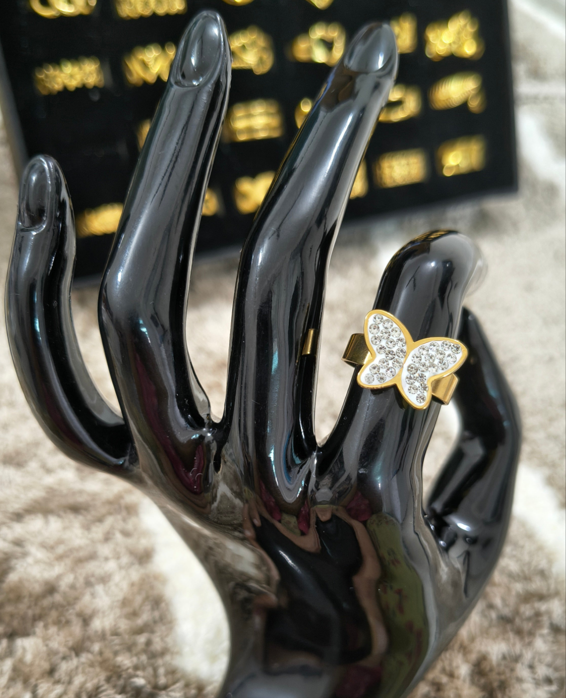 Antitarnish Bold Butterfly Stone Studded Ring 18K Gold Plated