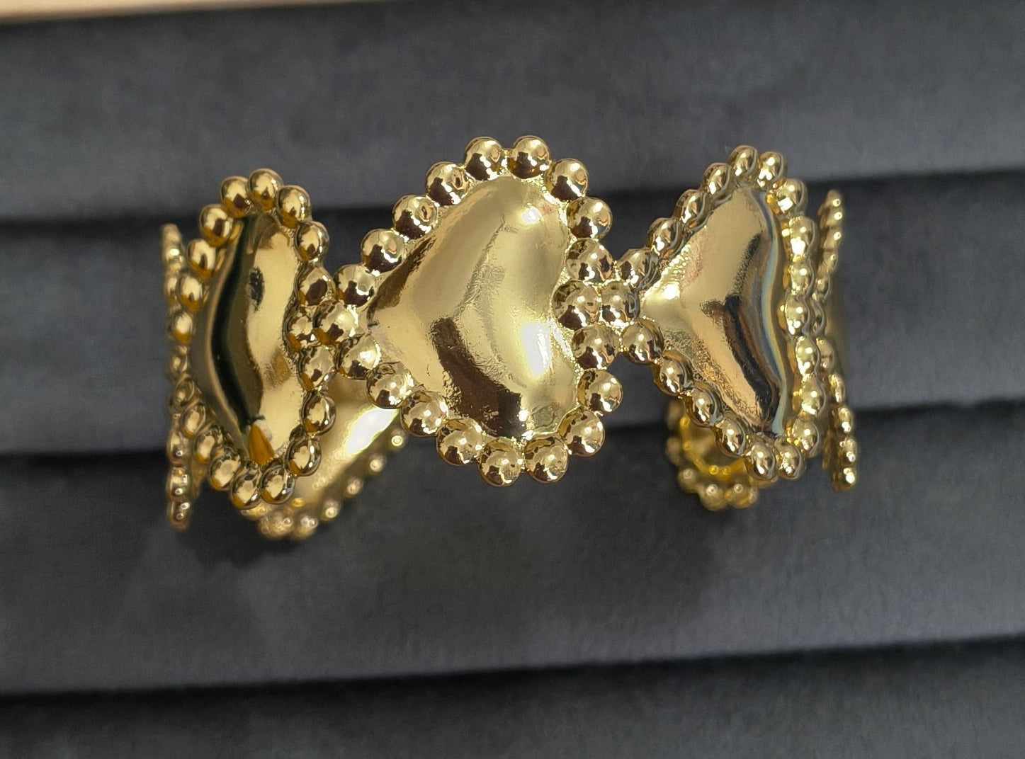 Antitarnish Bold Hearts Cuff Bracelet 18K Gold Plated